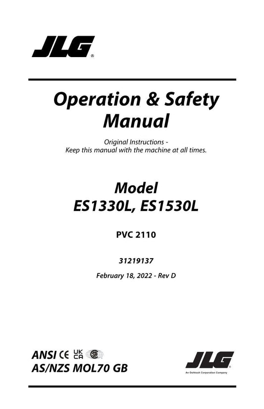 JLG ES1330L ES1530L Scissor Lift Maintenance Operation Operators Manual 31219137