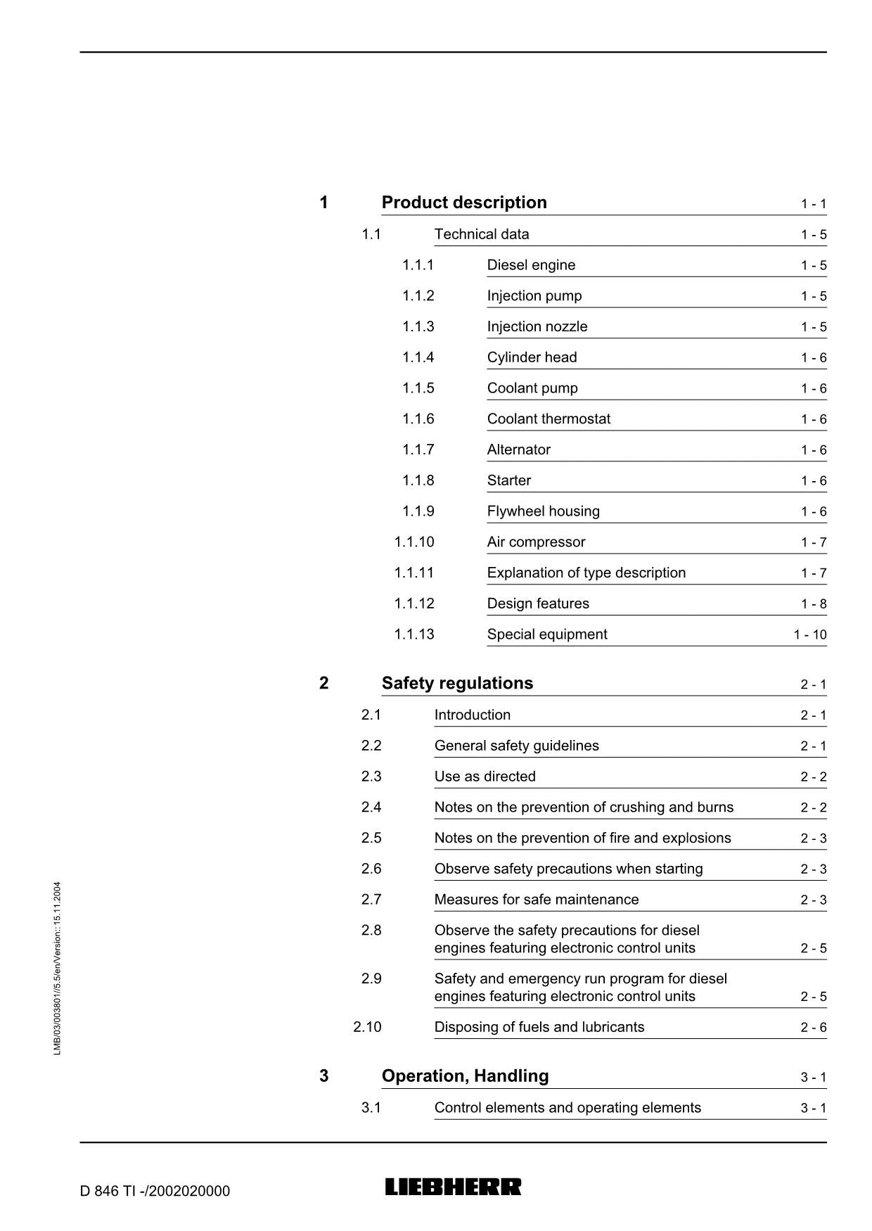 Liebherr D846 TI engine Operators manual