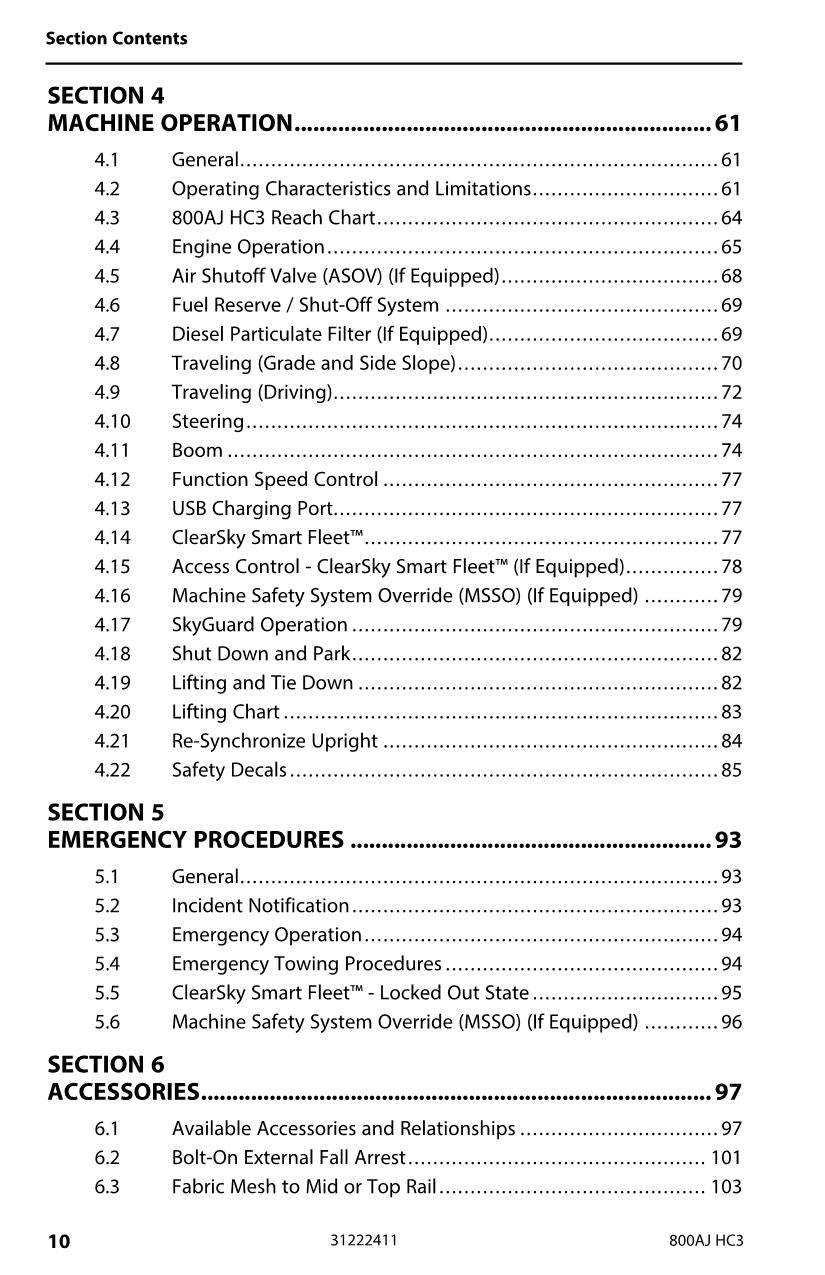 JLG 800AJ HC3 Boom Lift Maintenance Operation Operators Manual 31222411