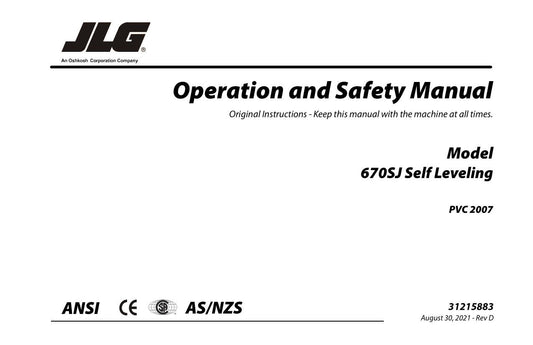 JLG 670SJ Boom Lift Maintenance Operation Operators Manual 31215883