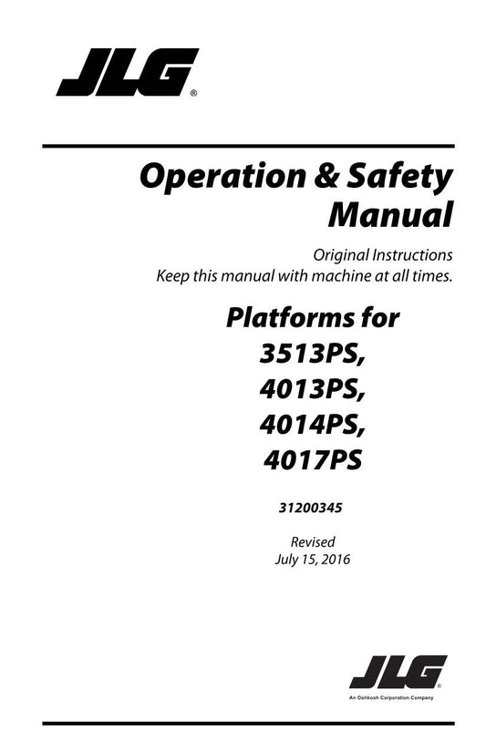 JLG 3513PS 4013PS 4014PS 4017PS Telehandler Operators Manual