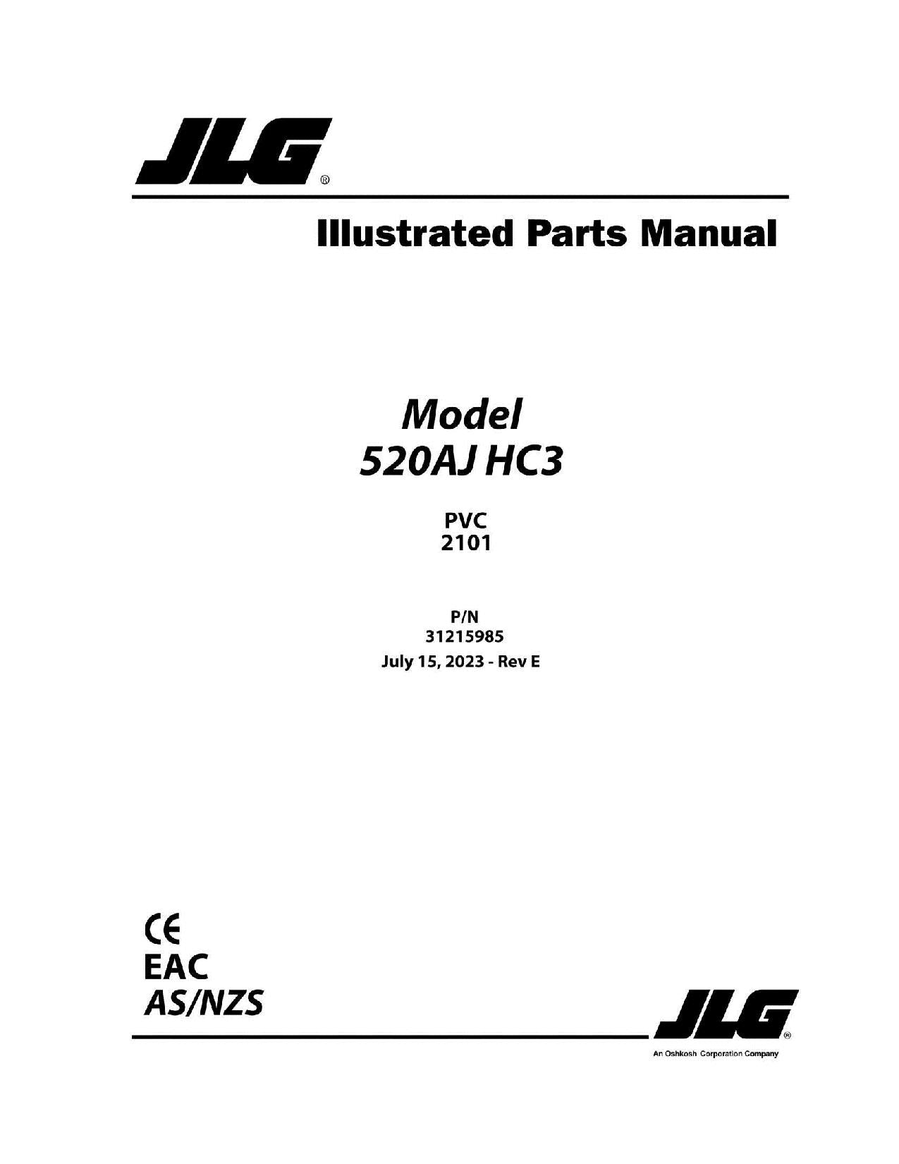 JLG 520AJ HC3 Boom Lift Parts Catalog Manual 31215985