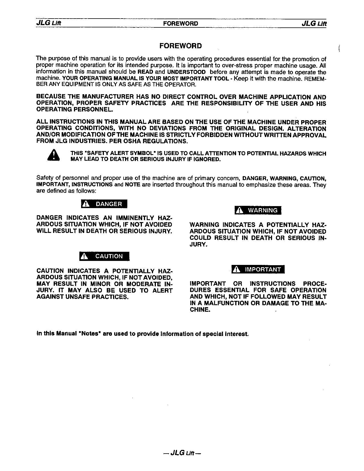 JLG 45HA Boom Lift Maintenance Operation Operators Manual