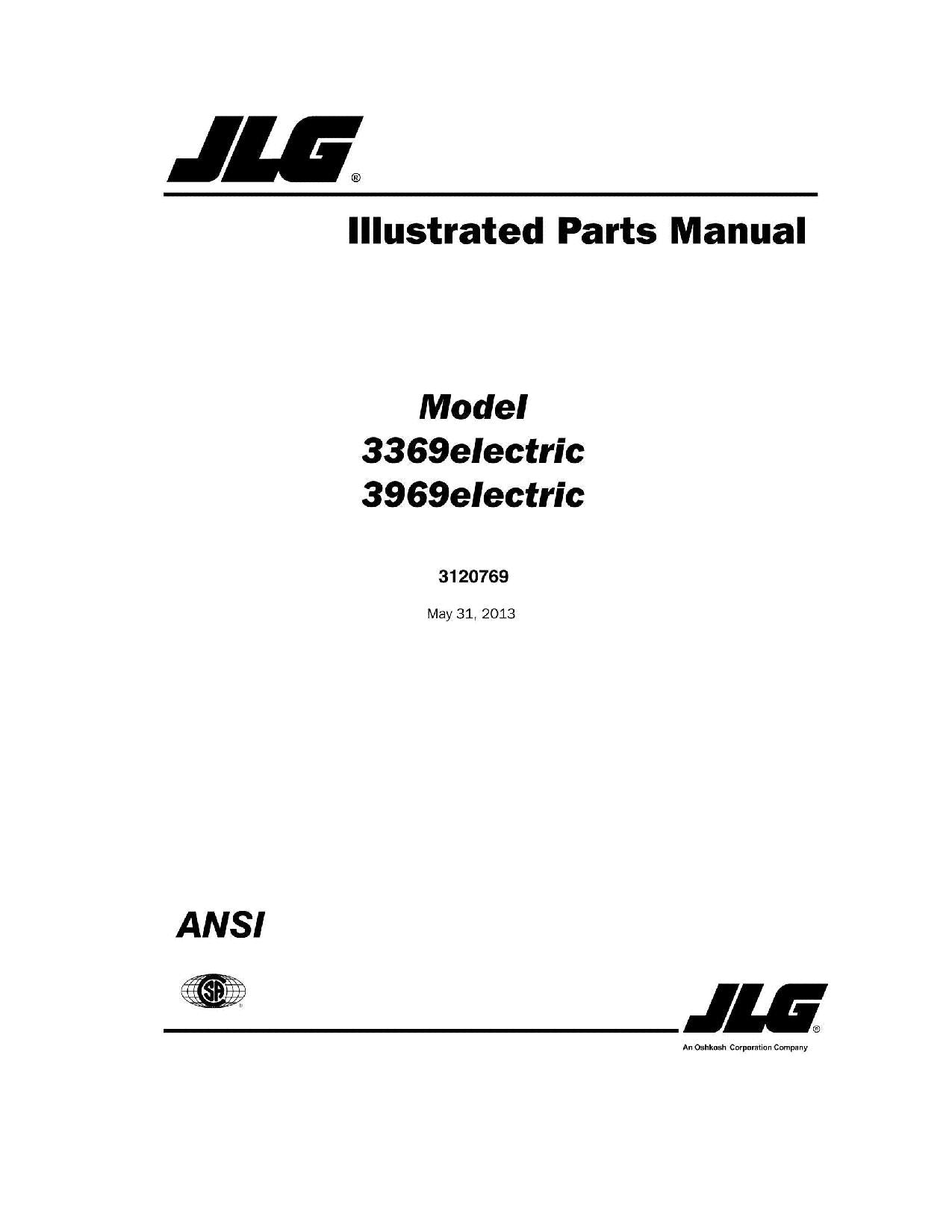 JLG 3369e 3969e Scissor Lift Parts Catalog Manual