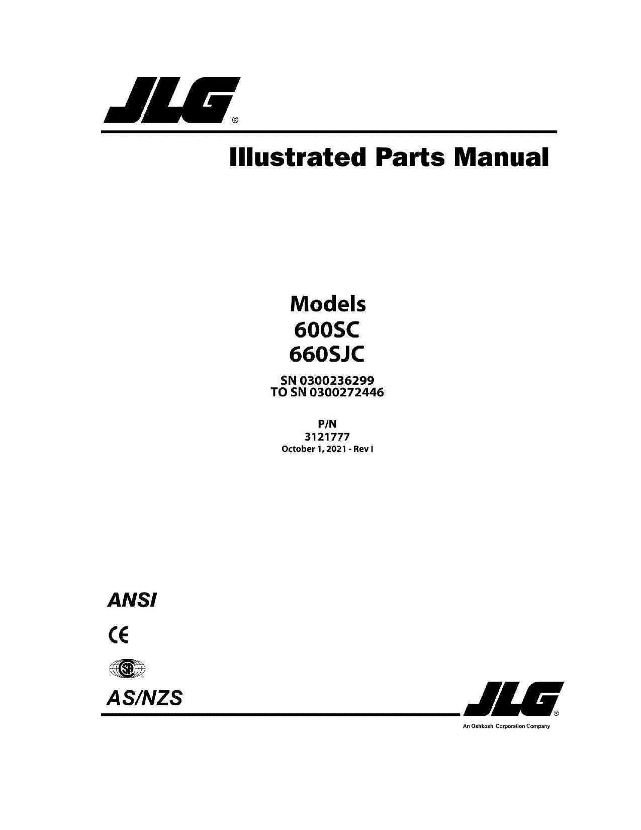 JLG 600SC 600SJC Boom Lift  Parts Catalog Manual