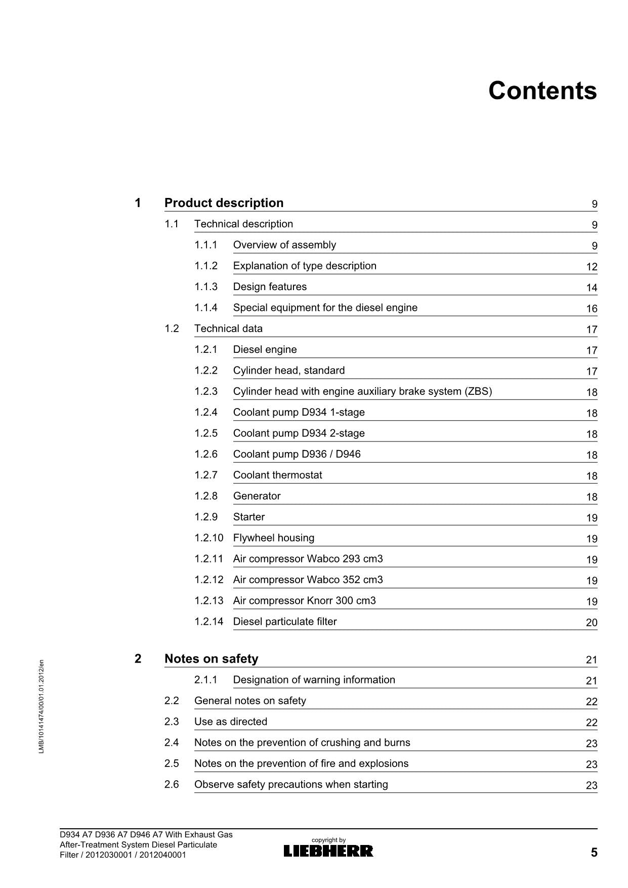 Liebherr D934 D936 D946 A7 Exhaust Gas Treatment System engine Operators manual