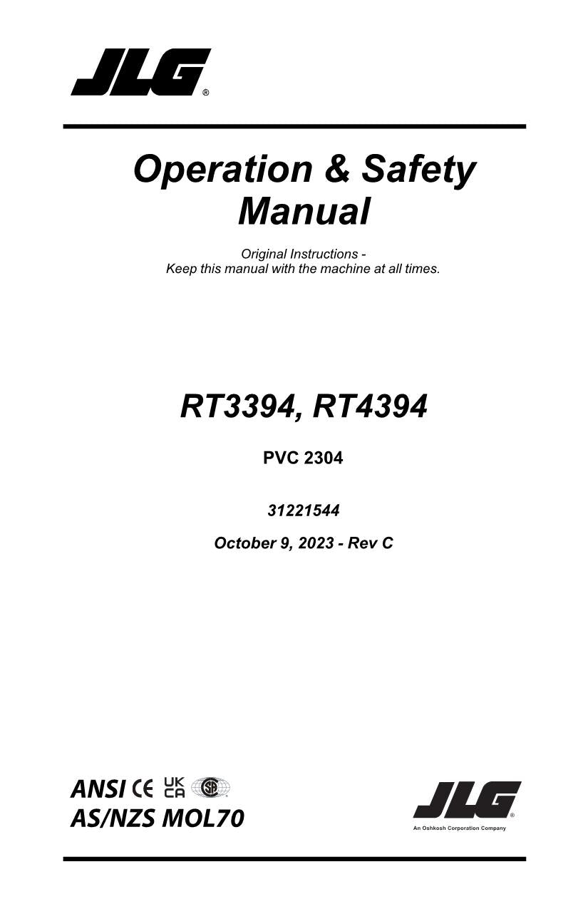 JLG RT3394 RT4394 Scissor Lift Maintenance Operation Operators Manual 31221544