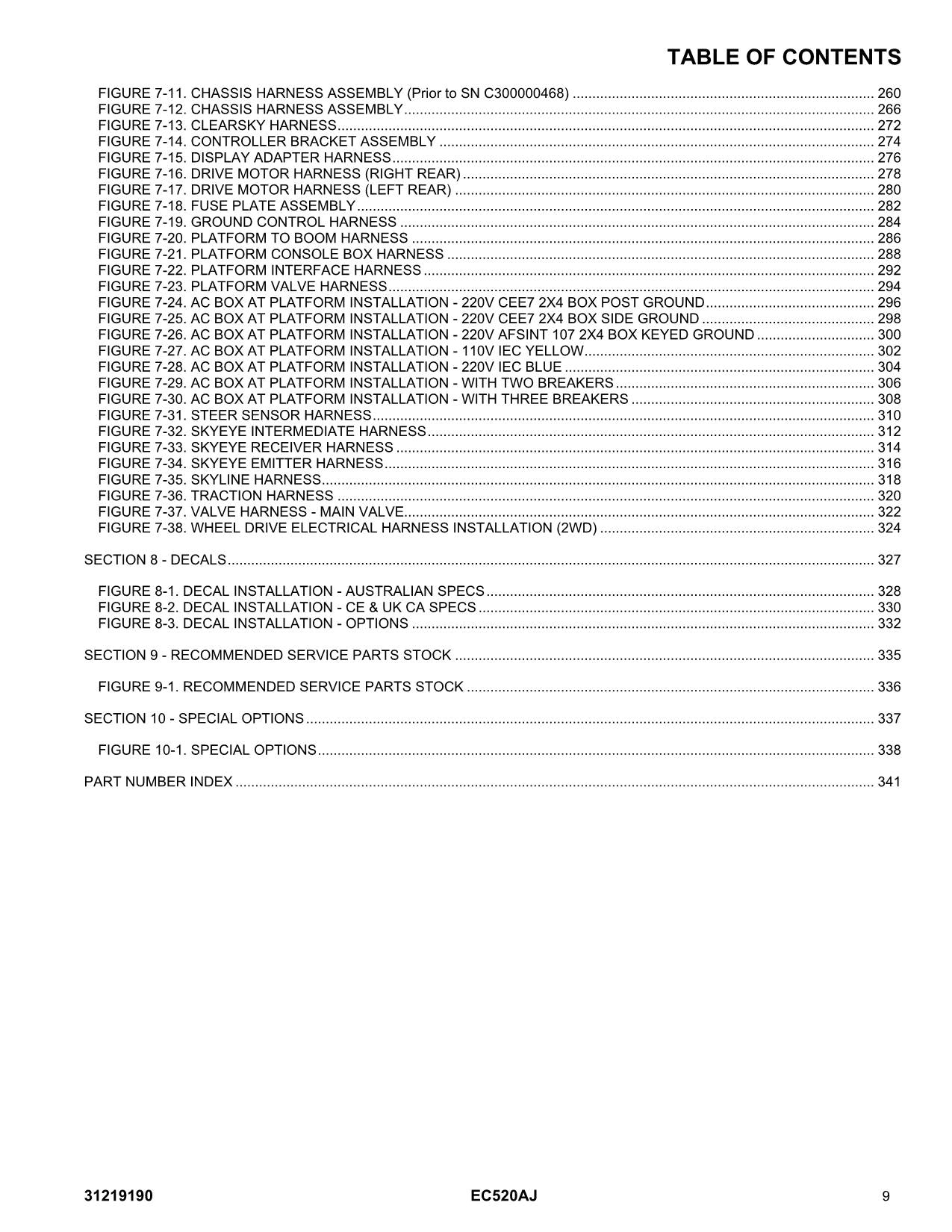 JLG EC520AJ Boom Lift Parts Catalog Manual C300000330-C300000700