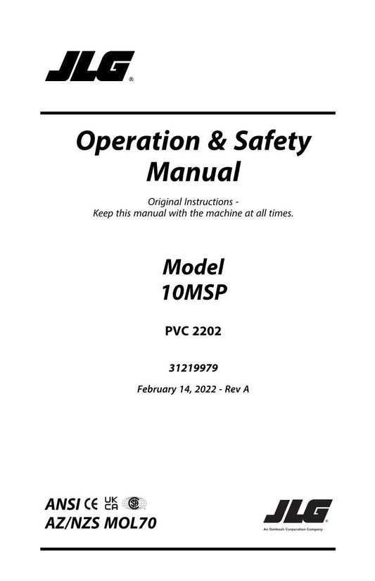 JLG 10MSP Vertical Mast Maintenance Operation Operators Manual 31219979