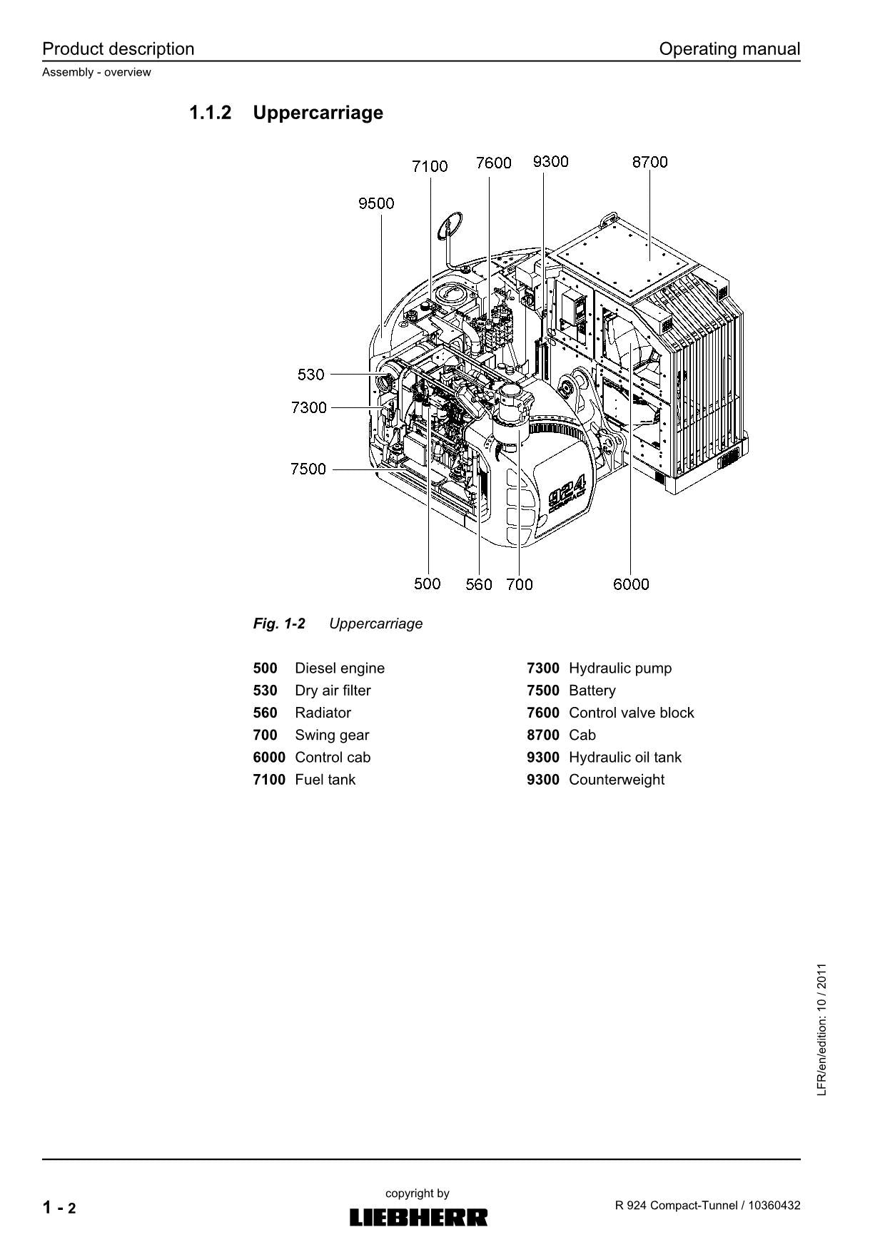 Liebherr R924 Compact-Tunnel Excavator Operators manual serial 31199