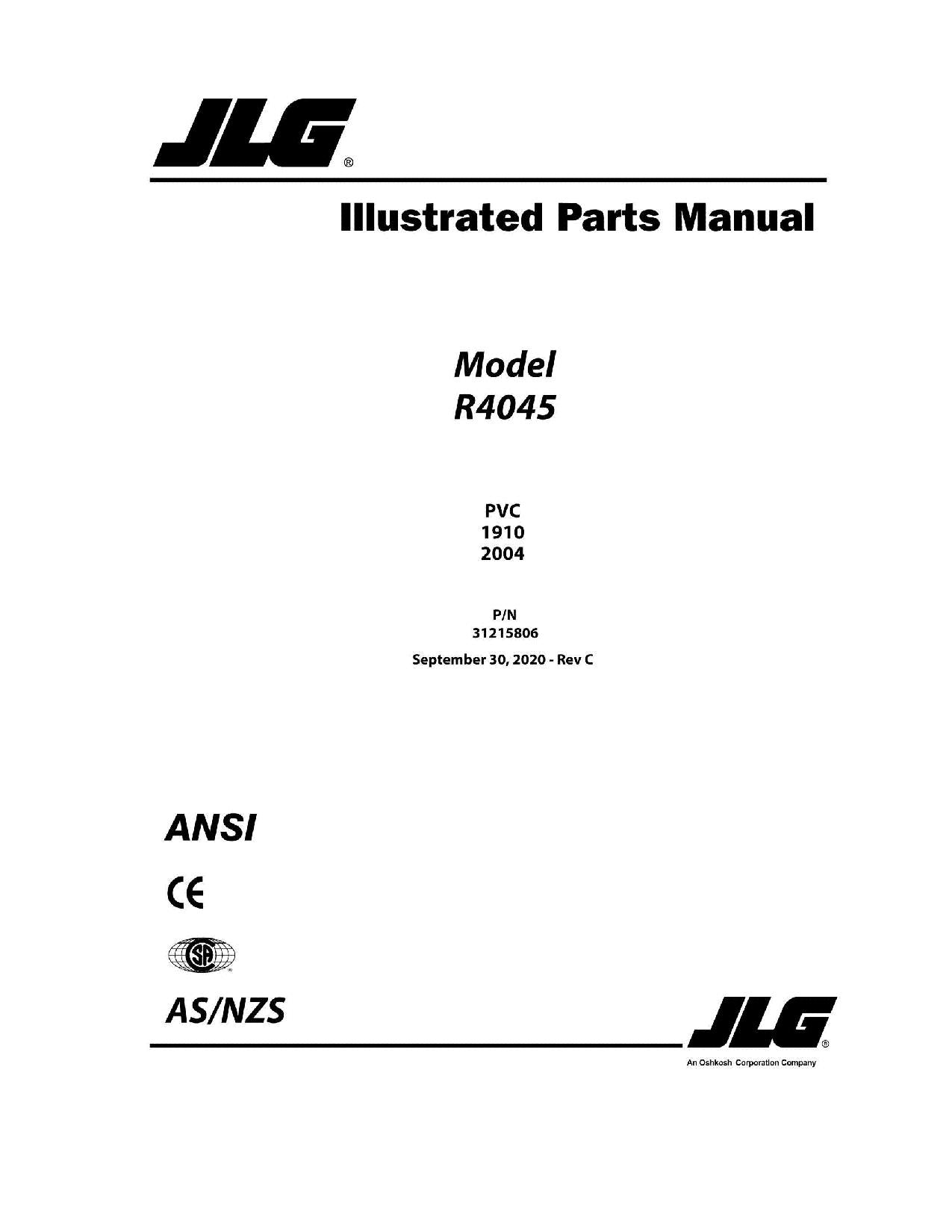 JLG R4045 Scissor Lift Parts Catalog Manual 31215806