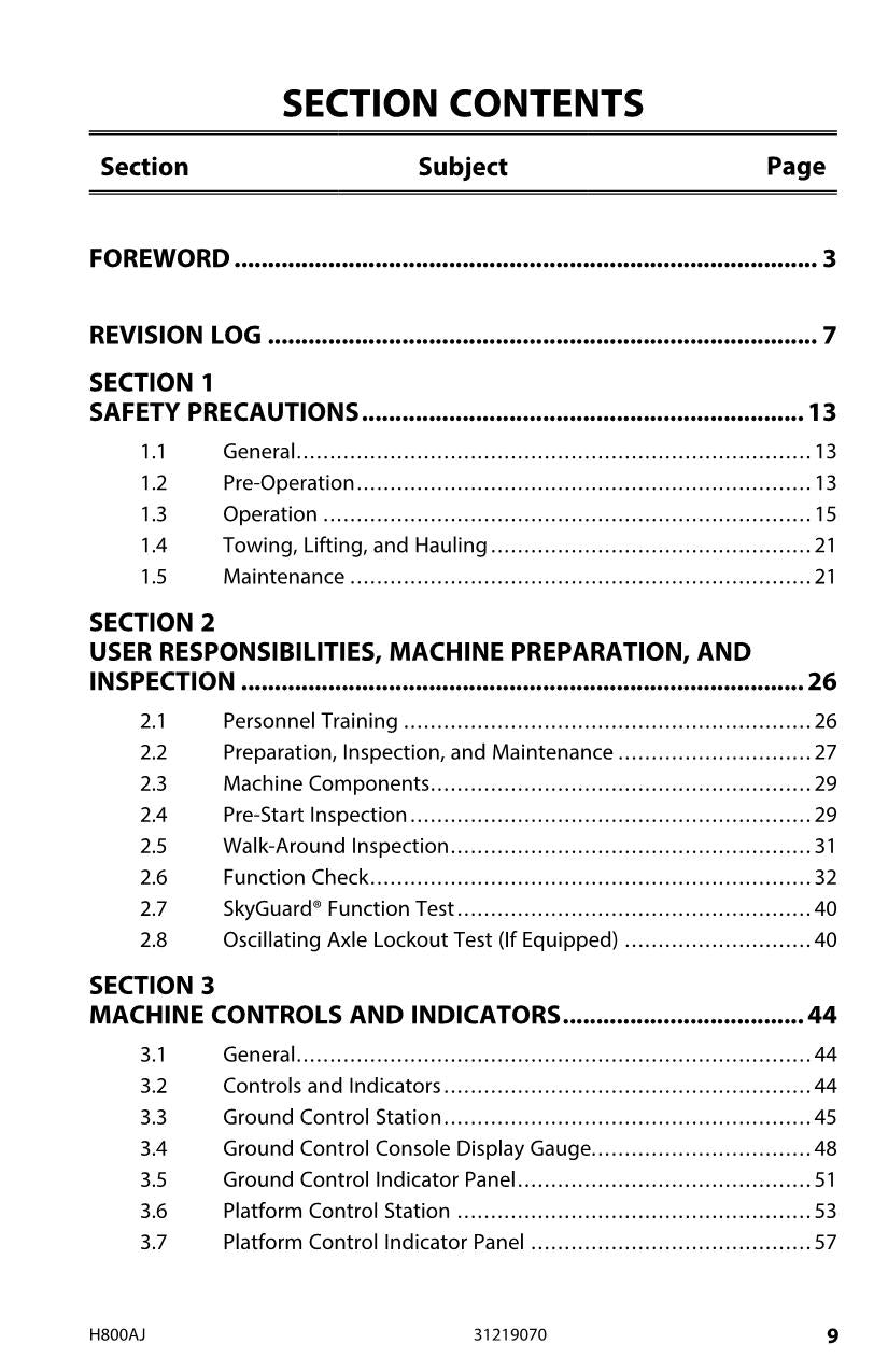 JLG H800AJ Boom Lift Maintenance Operation Operators Manual 31219070