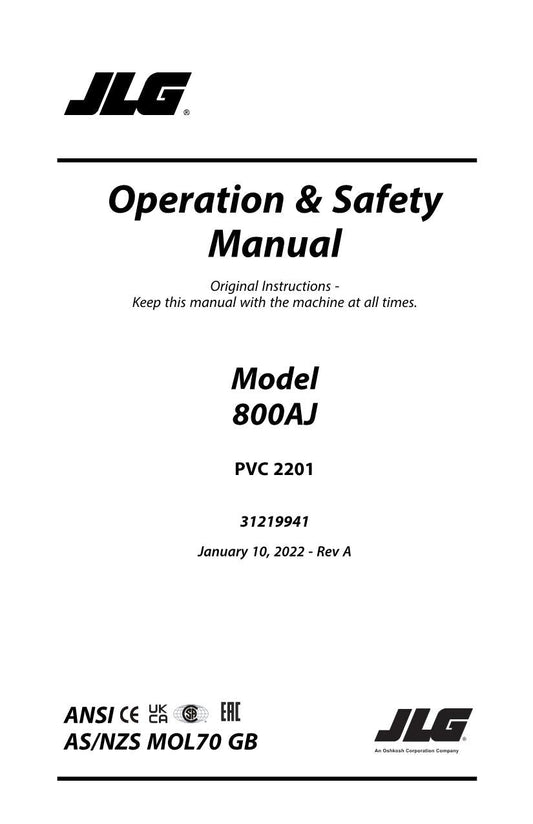 JLG 800AJ Boom Lift Maintenance Operation Operators Manual 31219941