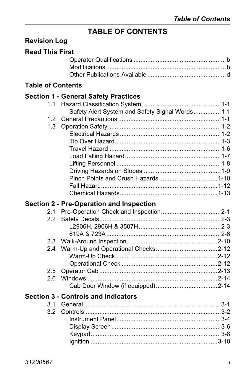 JLG 2906H 3507H 619A 723A L2906H Telehandler Operators Manual