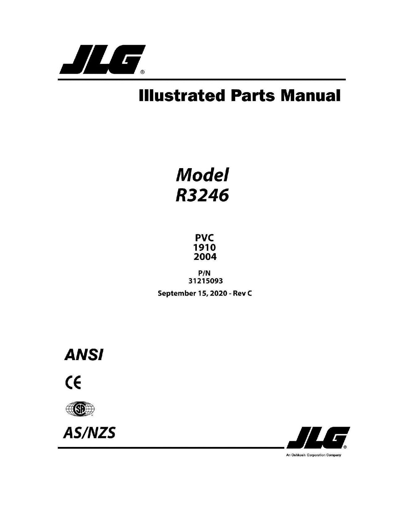 JLG R3246 Scissor Lift Parts Catalog Manual 31215093