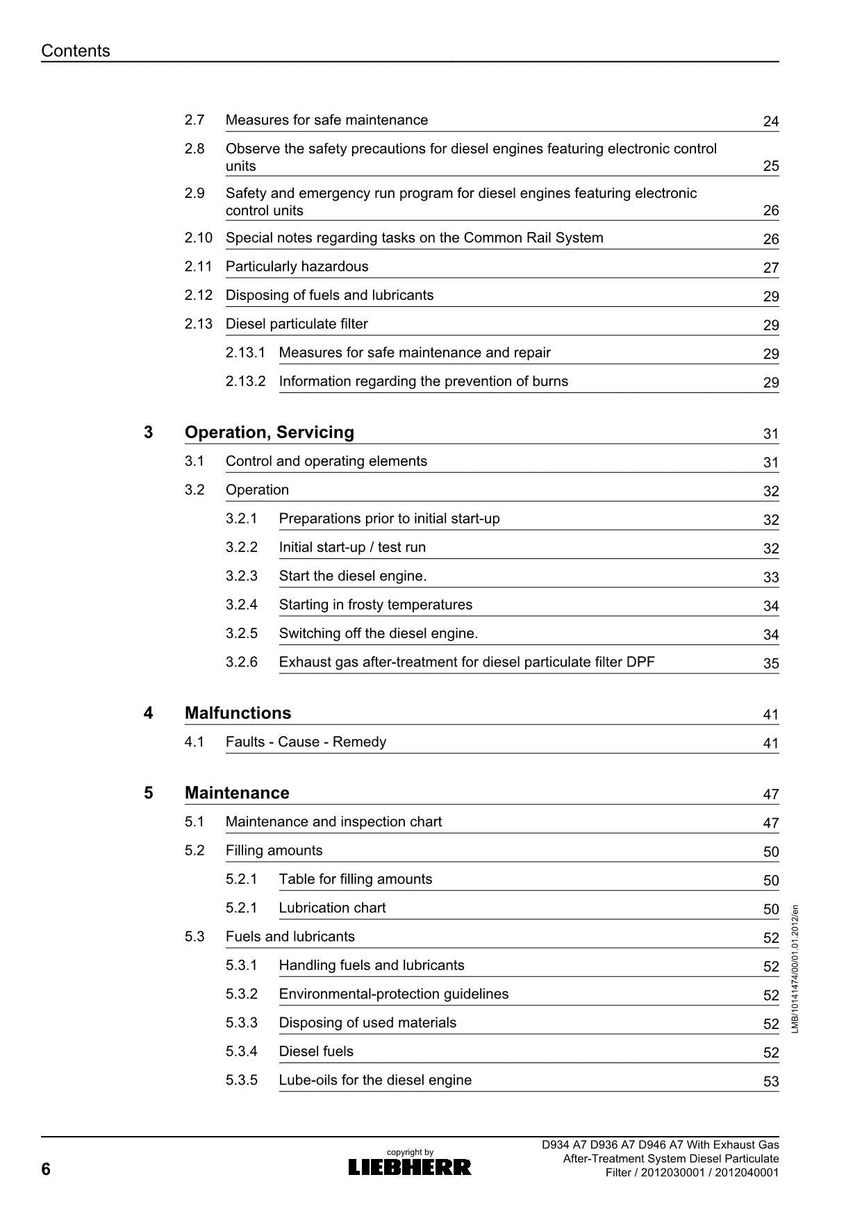 Liebherr D934 D936 D946 A7 Exhaust Gas Treatment System engine Operators manual