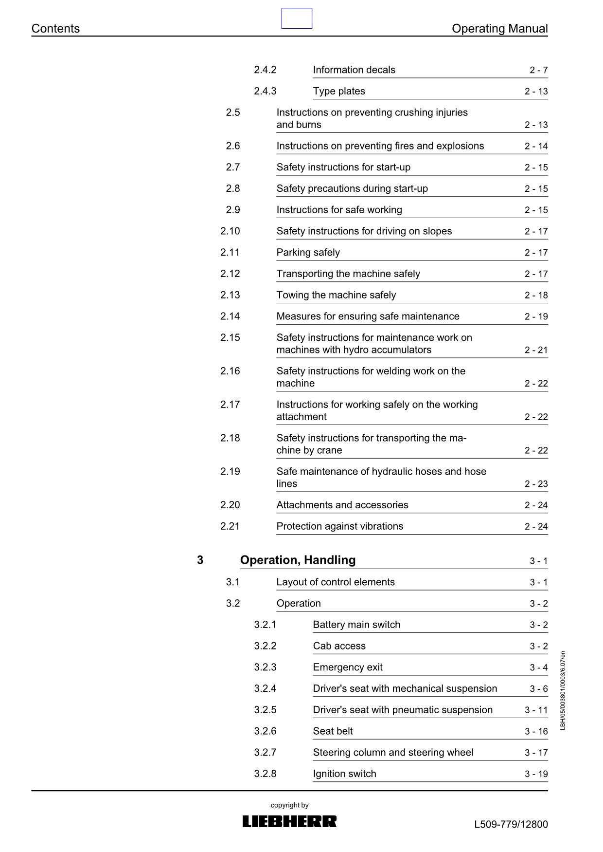 Liebherr L509 Wheel Loader Operators manual