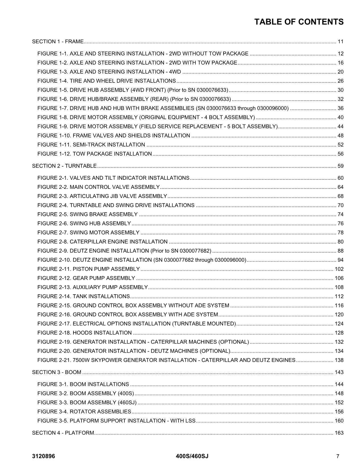 JLG 400S 460SJ Boom Lift  Parts Catalog Manual Prior to 0300096000