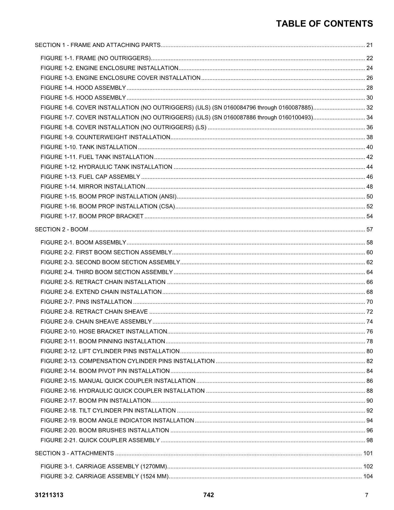 JLG 742 Telehandler Parts Catalog Manual Prior to 0160100493