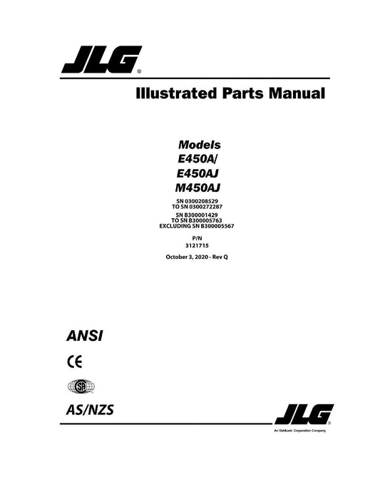 JLG E450A E450AJ M450AJ Boom Lift Parts Catalog Manual 3121715