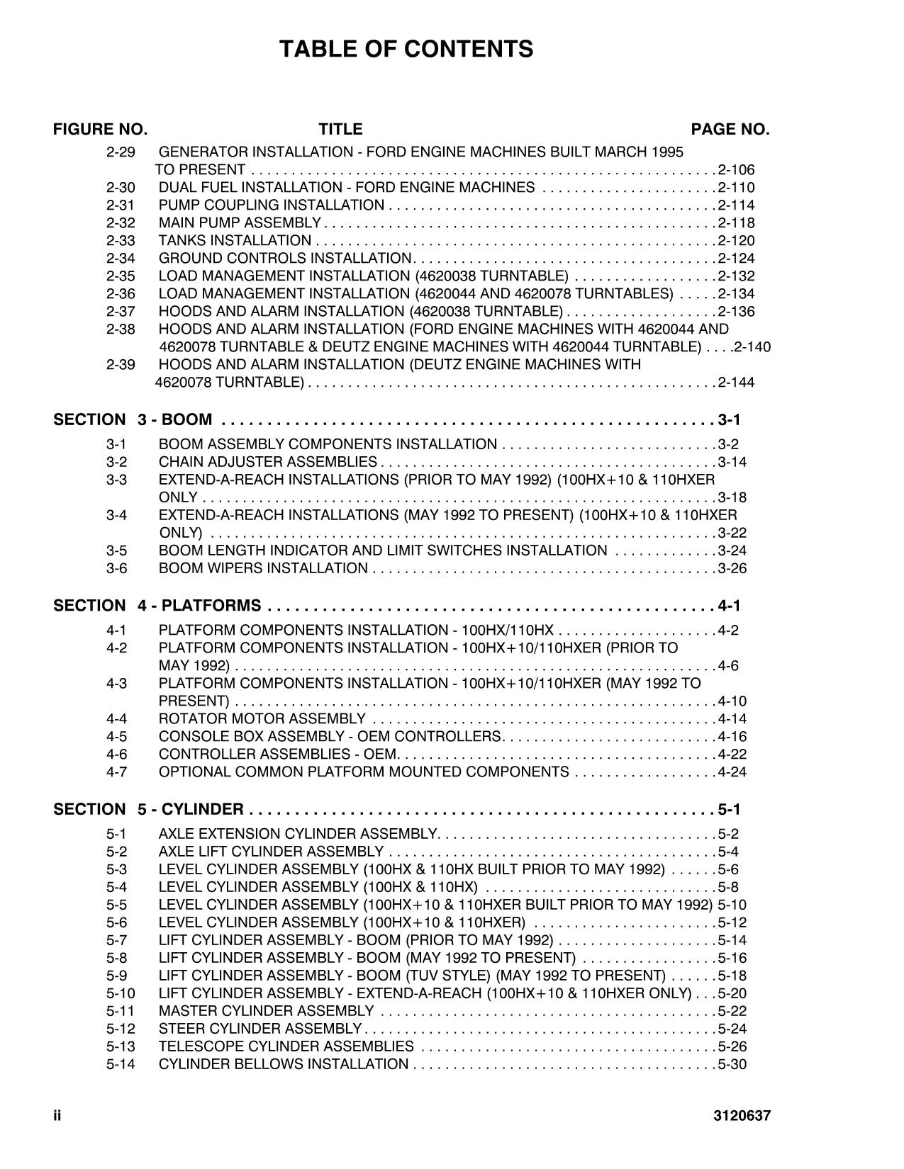 JLG 00HX 100HX+6 110HX 110HXER Boom Lift Parts Catalog Manual