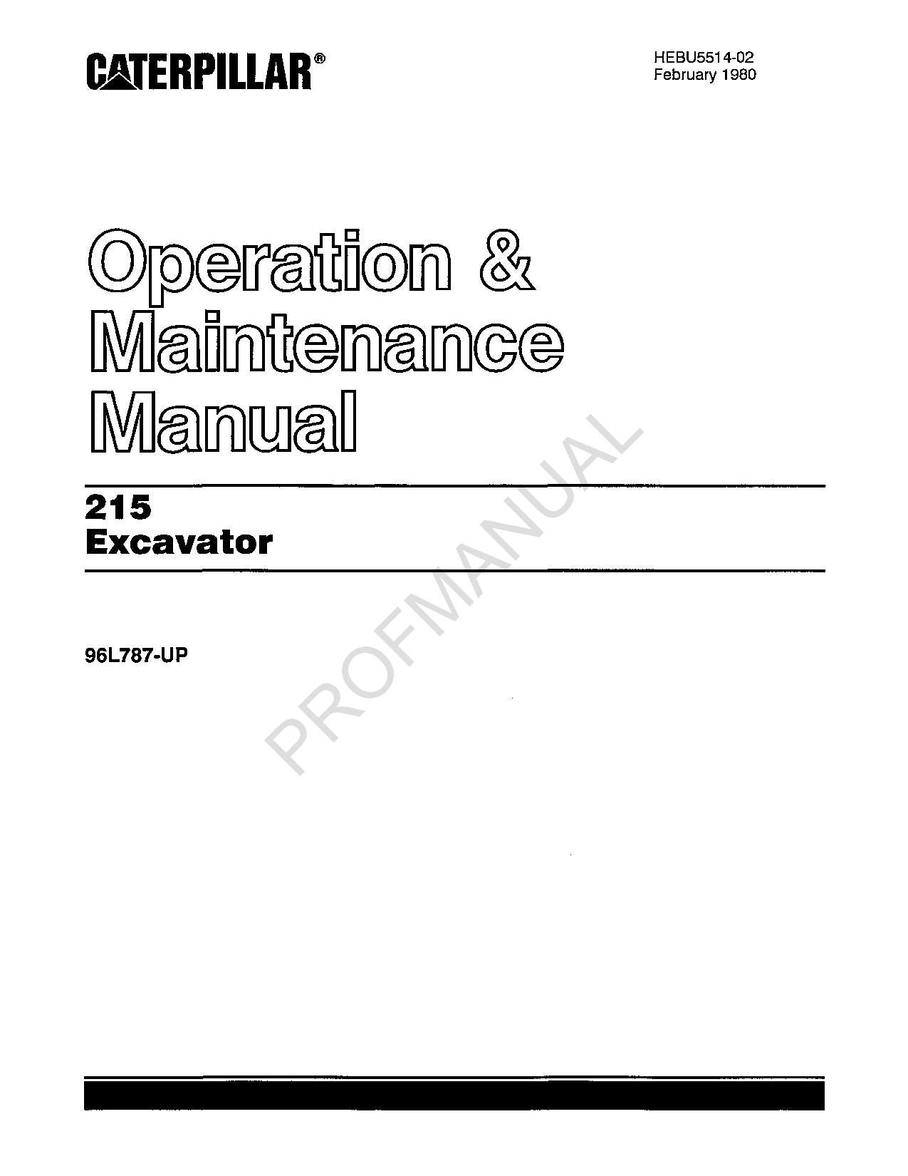 Caterpillar 215 Excavator Operators Maintenance Manual HEBU5514