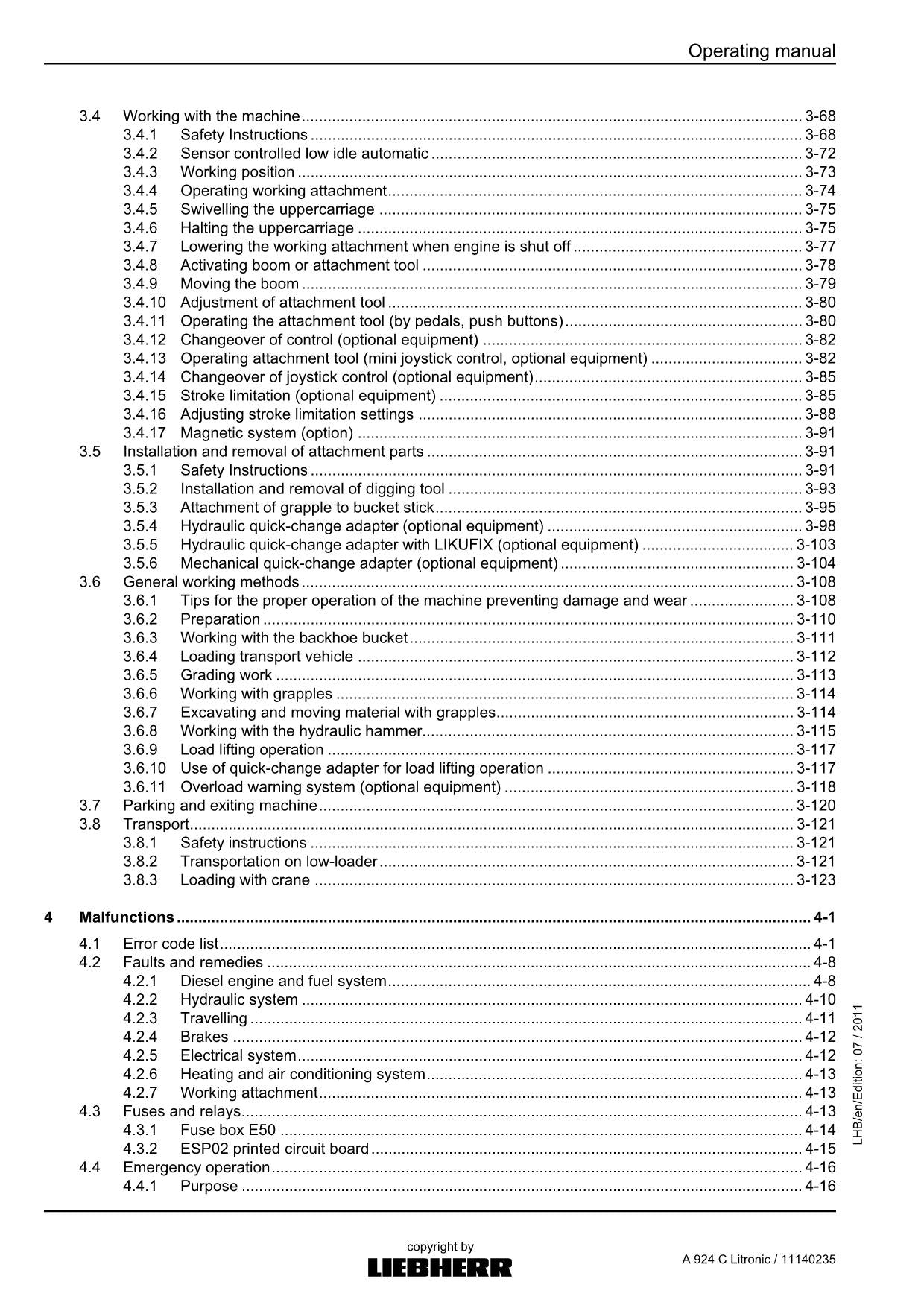 Liebherr A924 C Litronic Excavator Operators manual