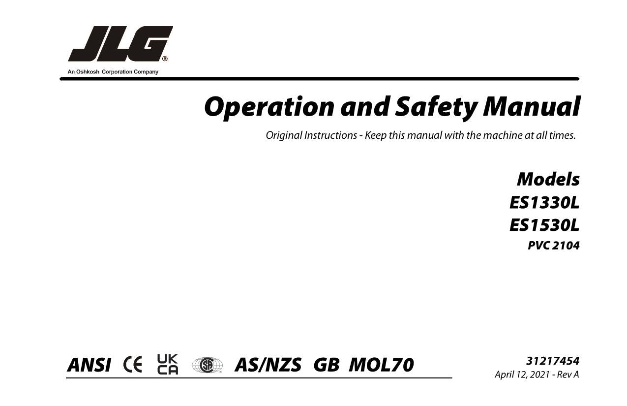 JLG ES1330L ES1530L Scissor Lift Maintenance Operation Operators Manual 31217454