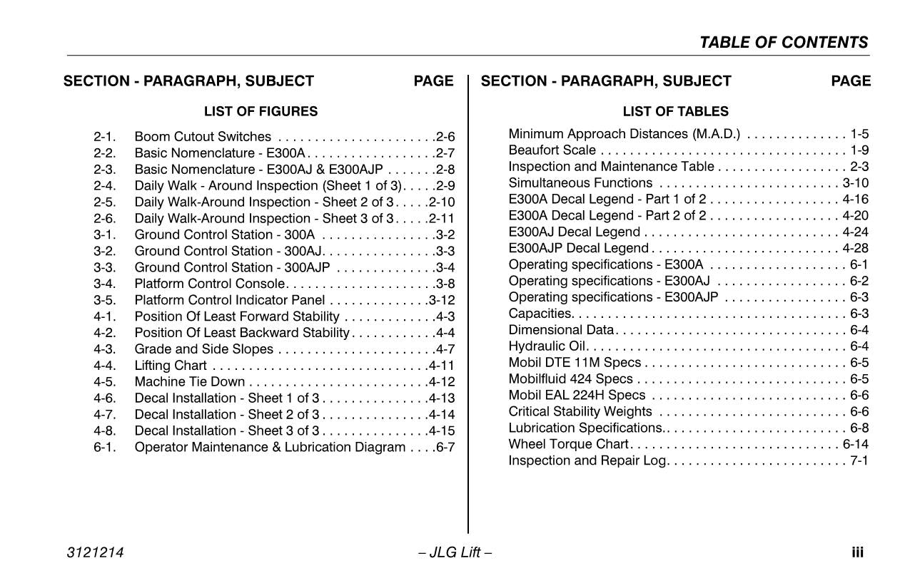 JLG E300A E300AJ E300AJP Boom Lift Maintenance Operation Operators Manual