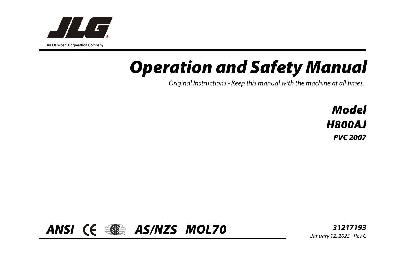 JLG H800AJ Boom Lift Maintenance Operation Operators Manual 31217193