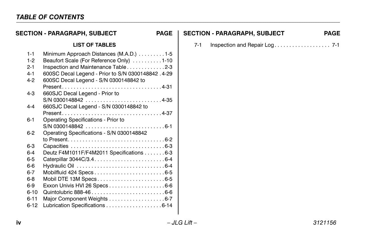 JLG 600SC 660SJC Boom Lift Maintenance Operation Operators Manual 3121156