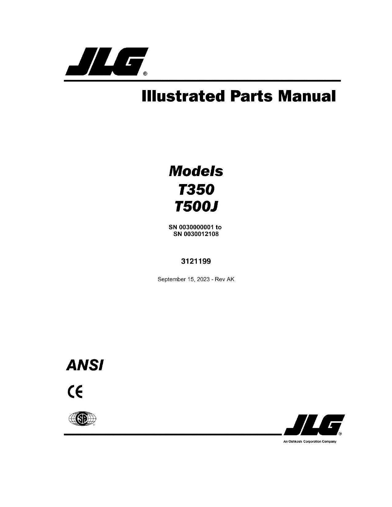 JLG T350 T500J Trailer Parts Catalog Manual