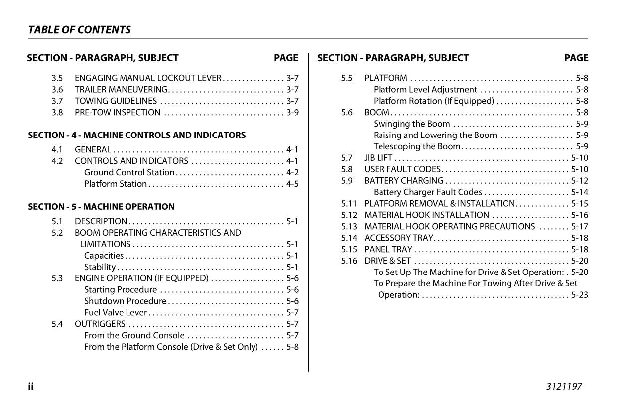 JLG T350 T500J Boom Lift Maintenance Operation Operators Manual 3121197