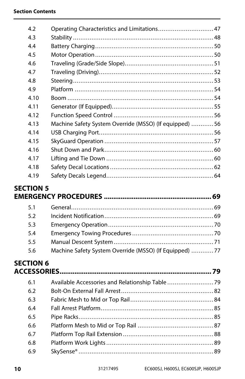 JLG EC600SJ EC600SJP H600SJ H600SJP Boom Lift Operators Manual 31217495