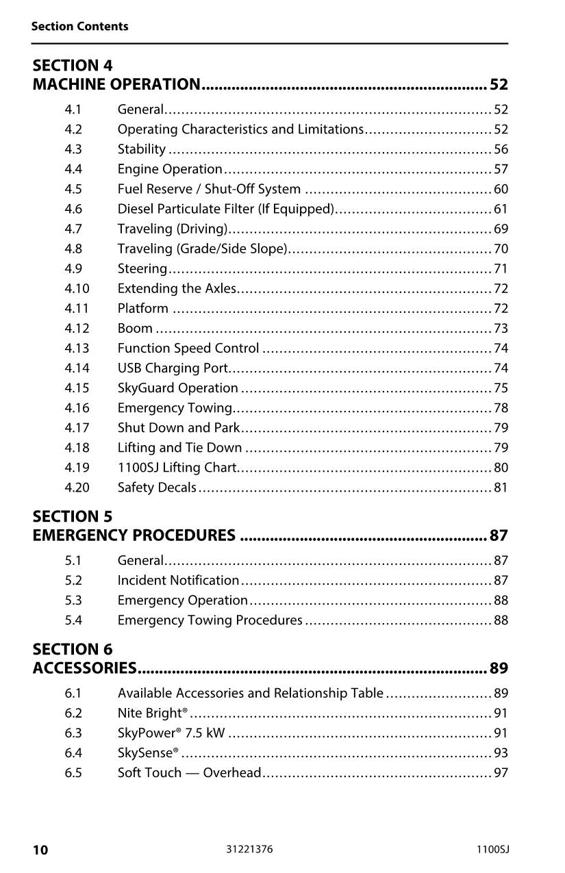 JLG 1100SJ Boom Lift Maintenance Operation Operators Manual 31221376