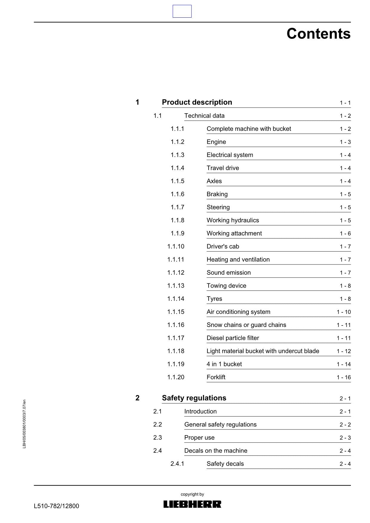 Liebherr L510 Wheel Loader Operators manual