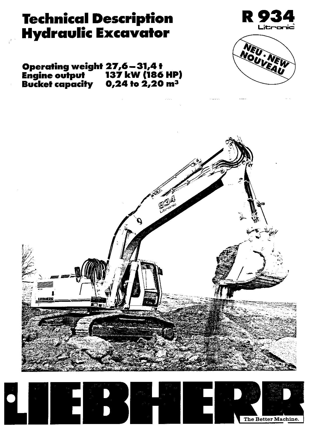 Liebherr R934 Litronic Excavator Operators manual serial 5406