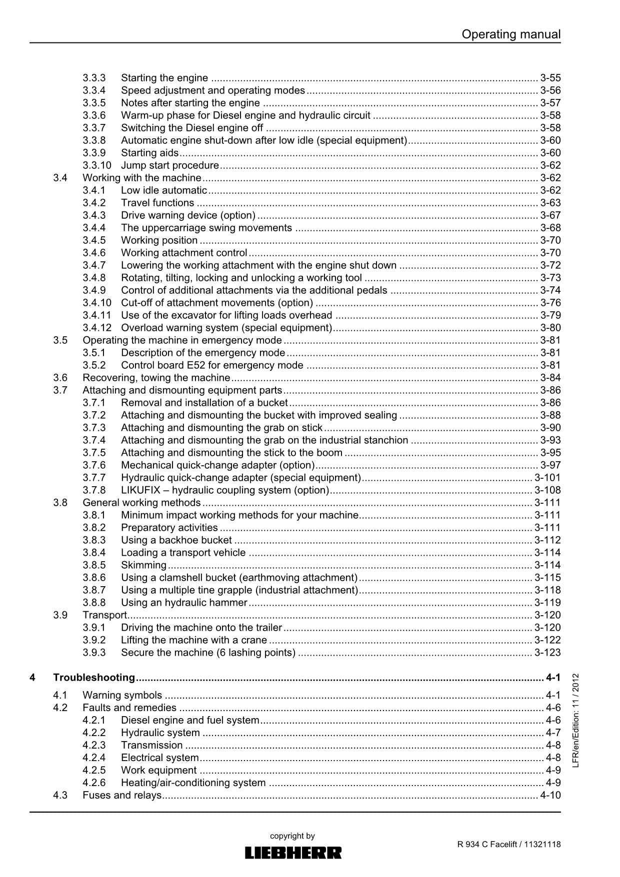 Liebherr R934 C Facelift Excavator Operators manual