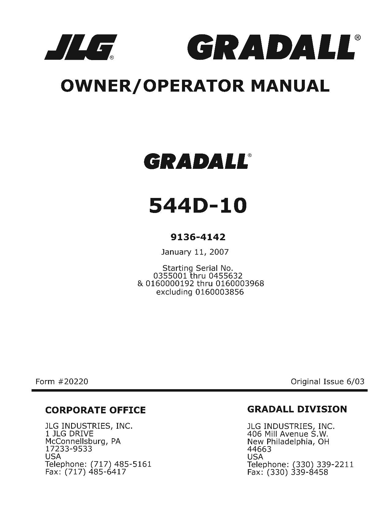 GRADALL JLG 544D Telehandler Maintenance Operation Operators Manual