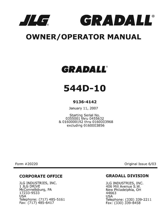 GRADALL JLG 544D Telehandler Maintenance Operation Operators Manual