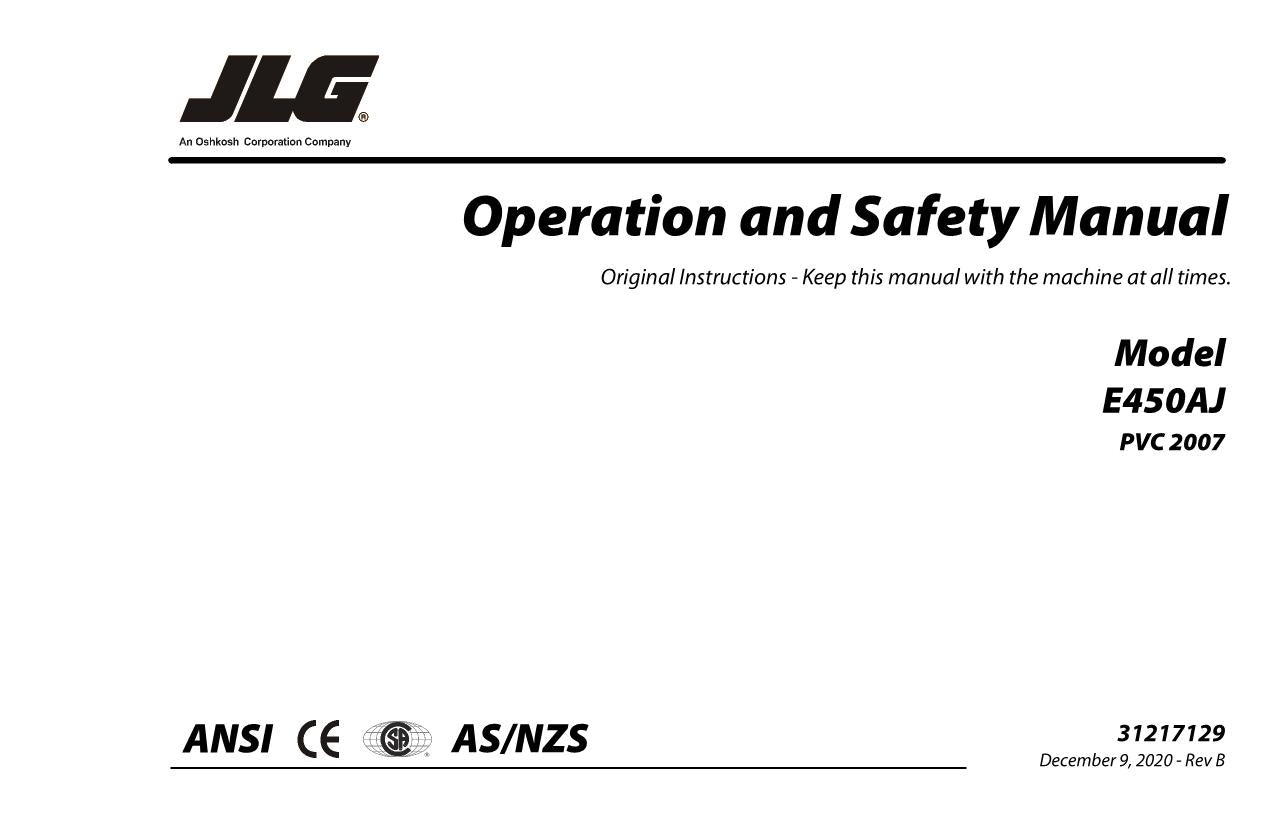 JLG E450AJ Boom Lift Maintenance Operation Operators Manual 31217129