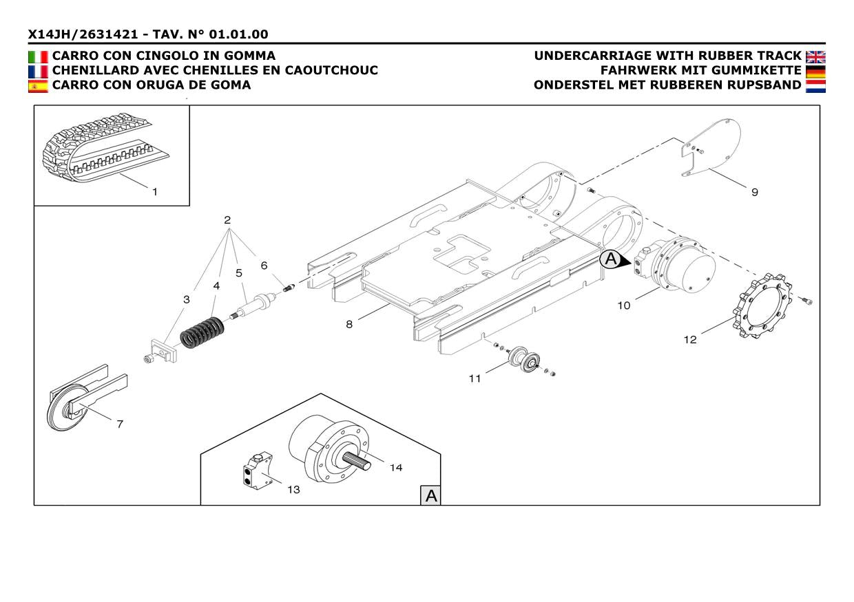 JLG X14JH Compact Crawler Boom Parts Catalog Manual 31219115 Multi languages