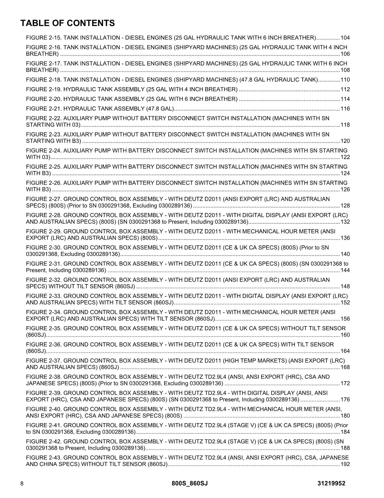 JLG 800S 860SJ Boom Lift Parts Catalog Manual 31219952