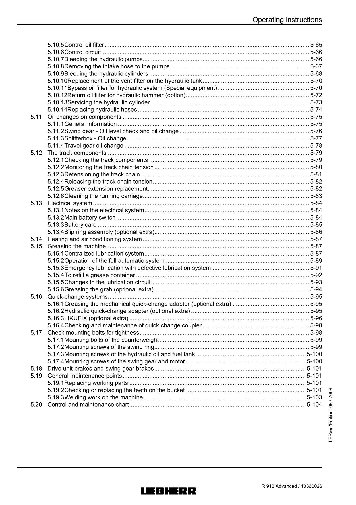 Liebherr R916 Advanced Excavator Operators manual serial 17834