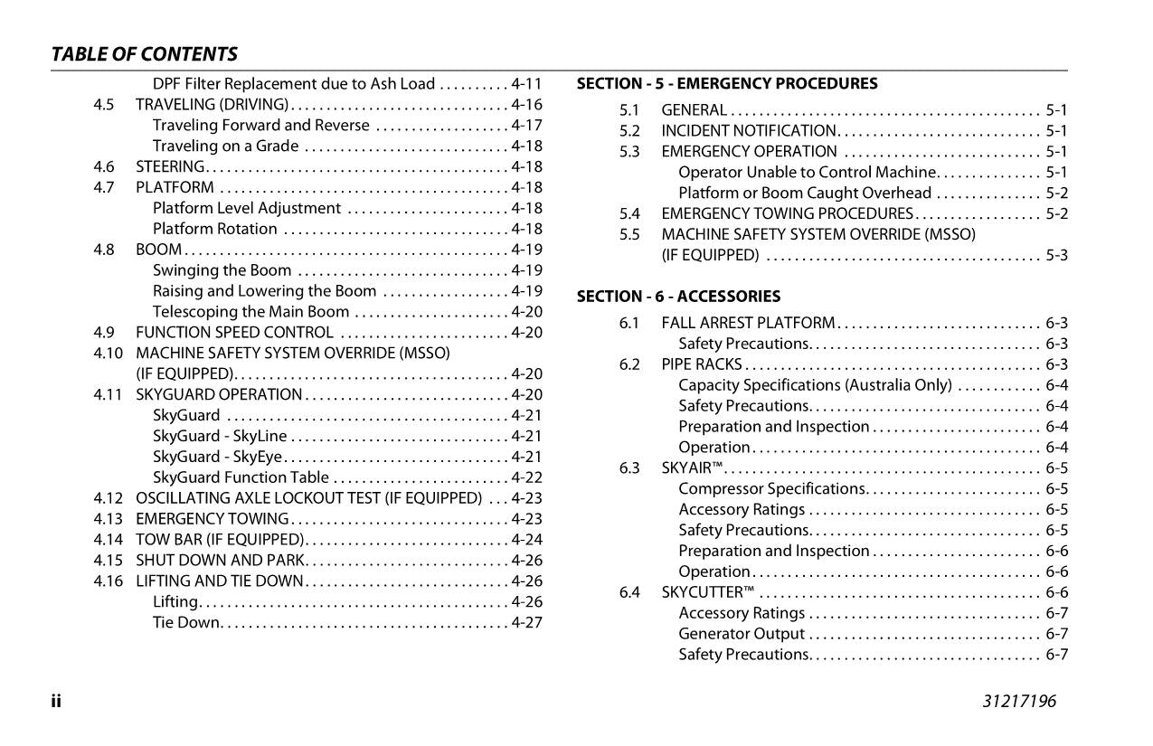 JLG 800S 860SJ Boom Lift Maintenance Operation Operators Manual 31217196