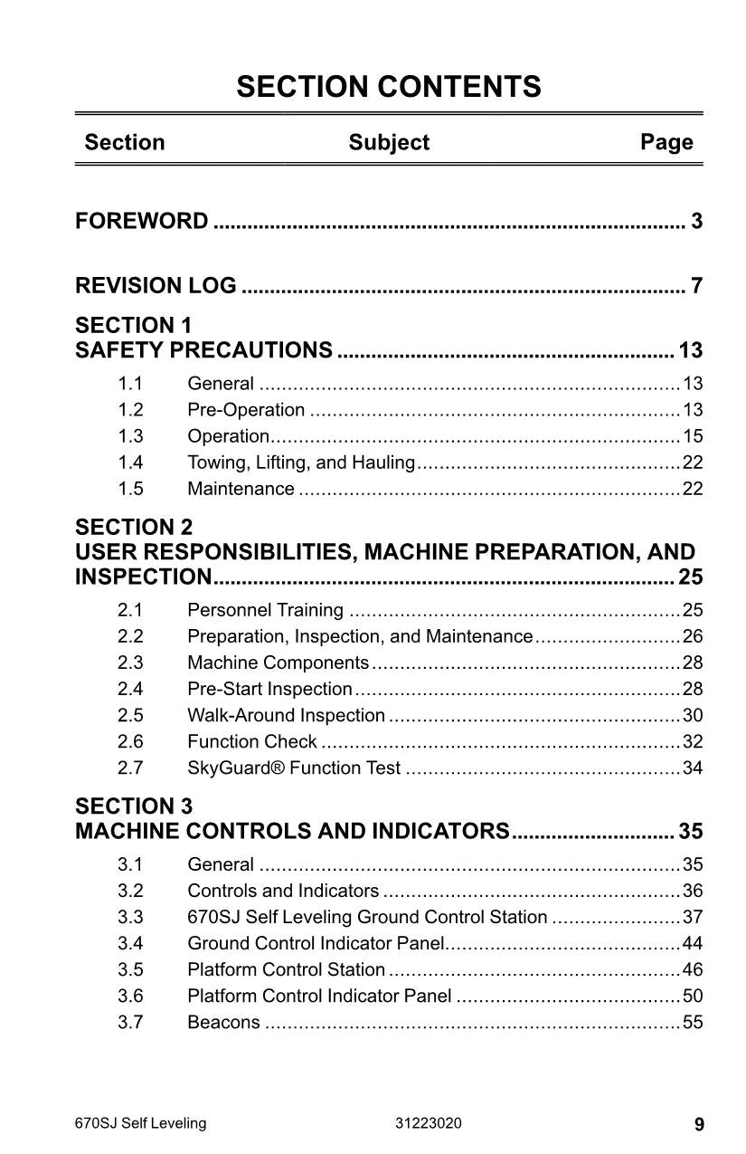 JLG 670SJ SL Boom Lift Maintenance Operation Operators Manual 31223020