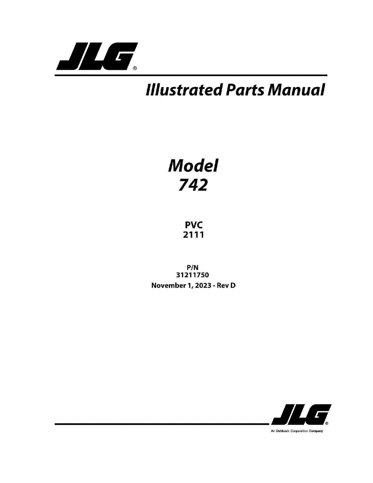 JLG 742 Telehandler Parts Catalog Manual 31211750