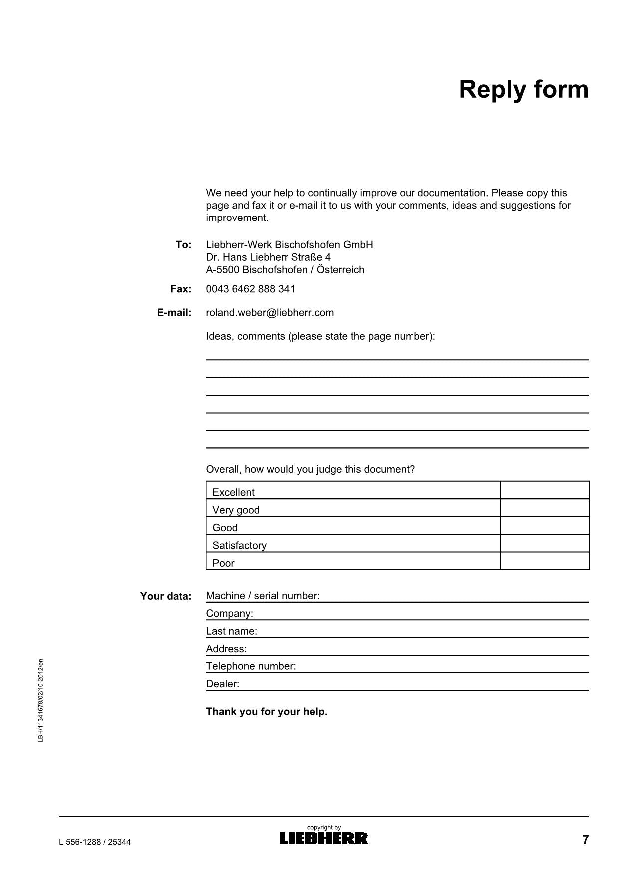 Liebherr L556-1288 Wheel Loader Operators manual