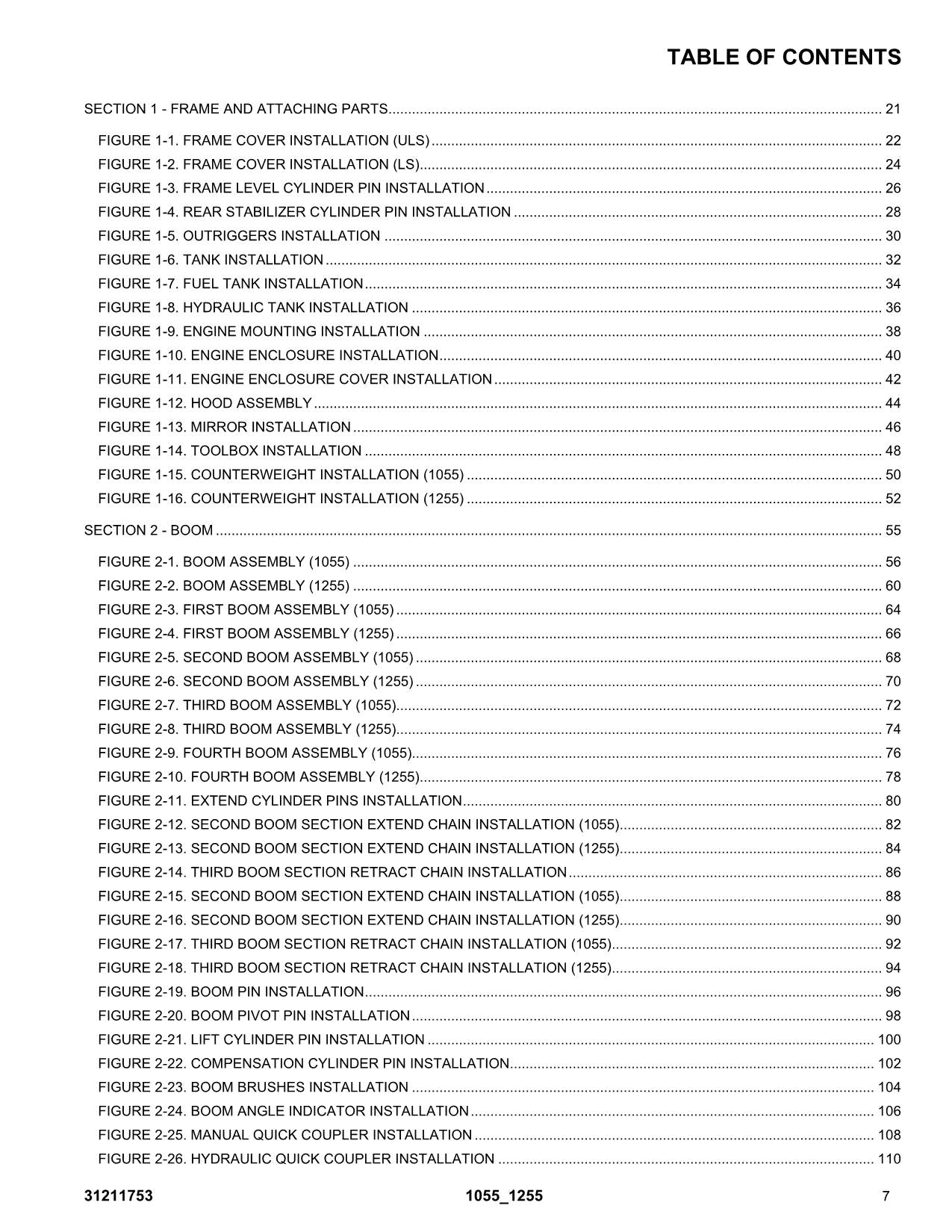 JLG 1055 1255 Telehandler Parts Catalog Manual 31211753