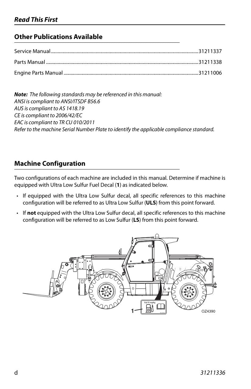 JLG 3614RS 4017RS Telehandler Maintenance Operation Operators Manual 31211336